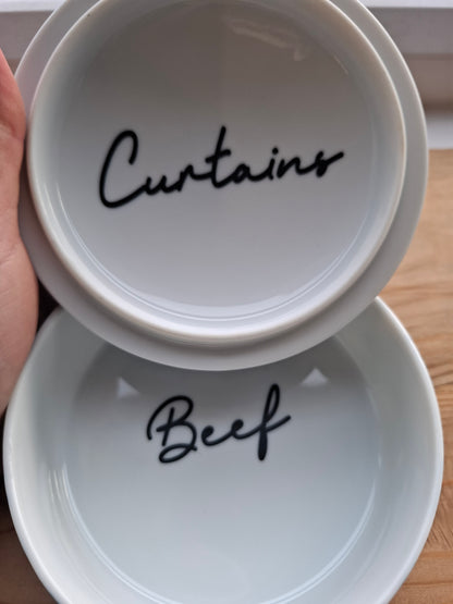 'Beef Curtains' Upcycled Large Round Blue/White Trinket Pot