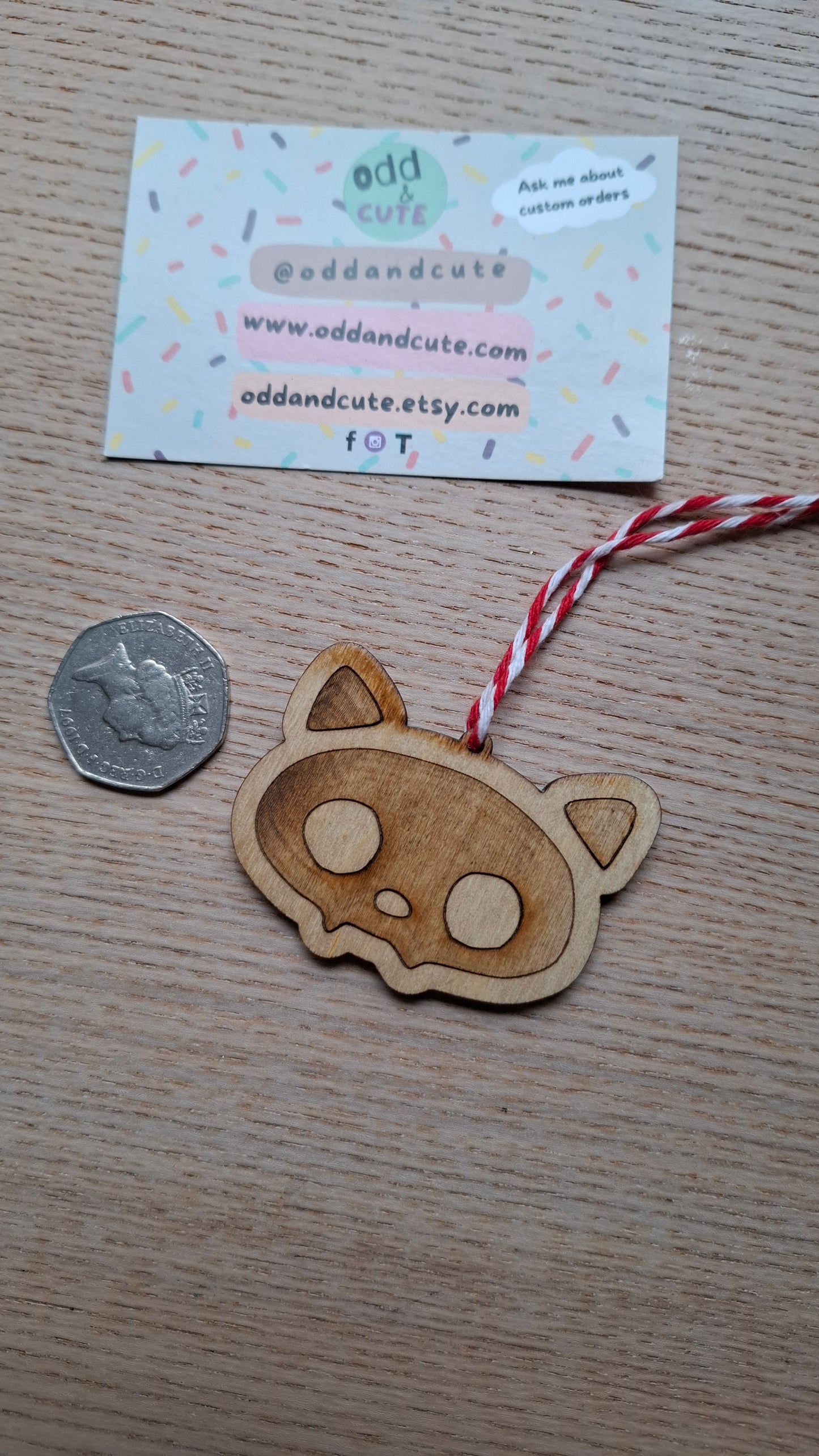 Wooden Cat Skull Christmas Decoration