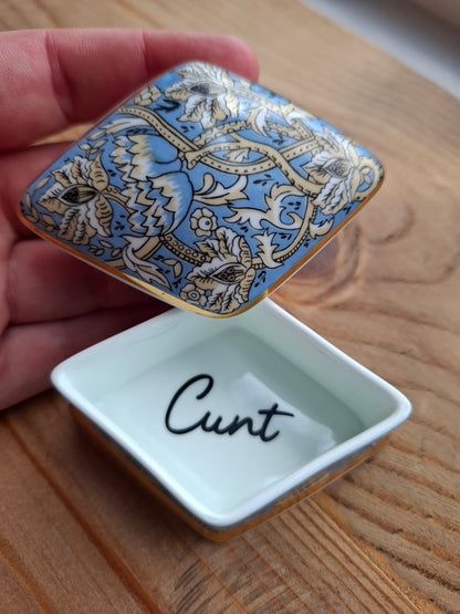 'Cunt' Upcycled Fancy Blue/Cream Trinket Pot