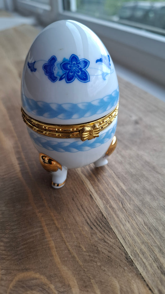 'Cunt' Upcycled White/Blue Egg Trinket Pot With Legs (DISCOUNTED DUE TO LITTLE CHIPPED LEG)