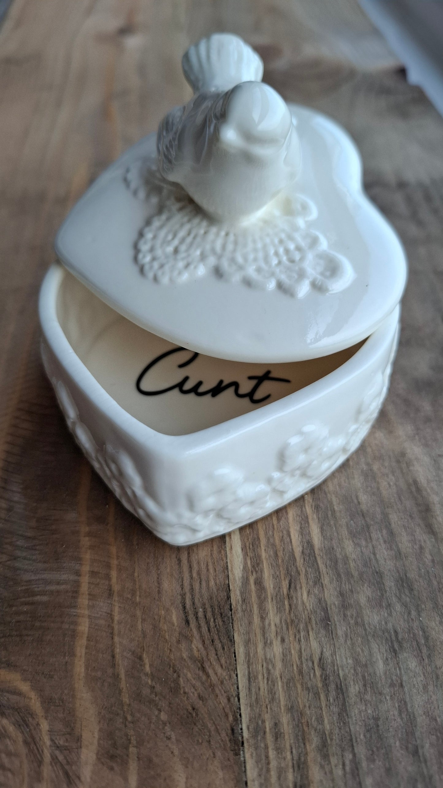 'Cunt' Upcycled White Bird Trinket Pot