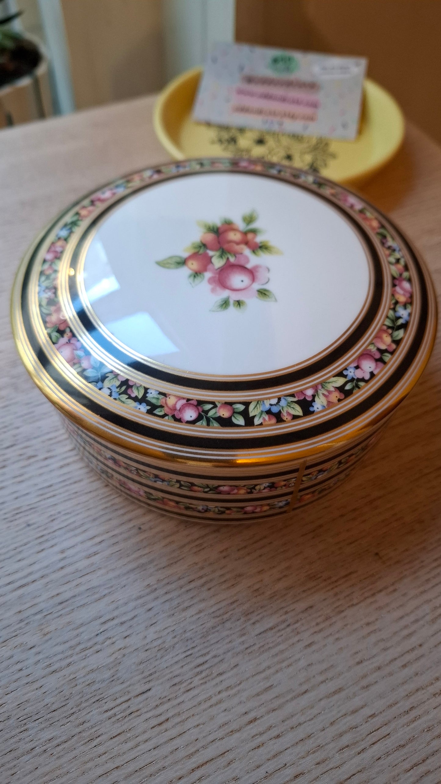 'Beef Curtains' Upcycled Wedgwood Black And Gold Large Trinket Pot