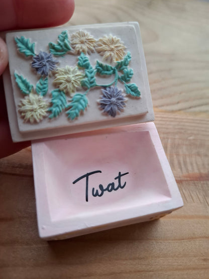 'Twat' Upcycled Small Rectangular Cream/Pinky Trinket Pot
