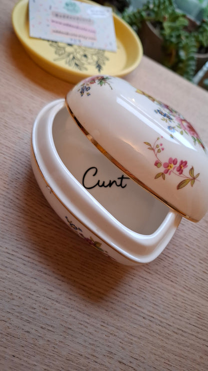 'Cunt' Upcycled Large Heart Shaped Trinket Pot