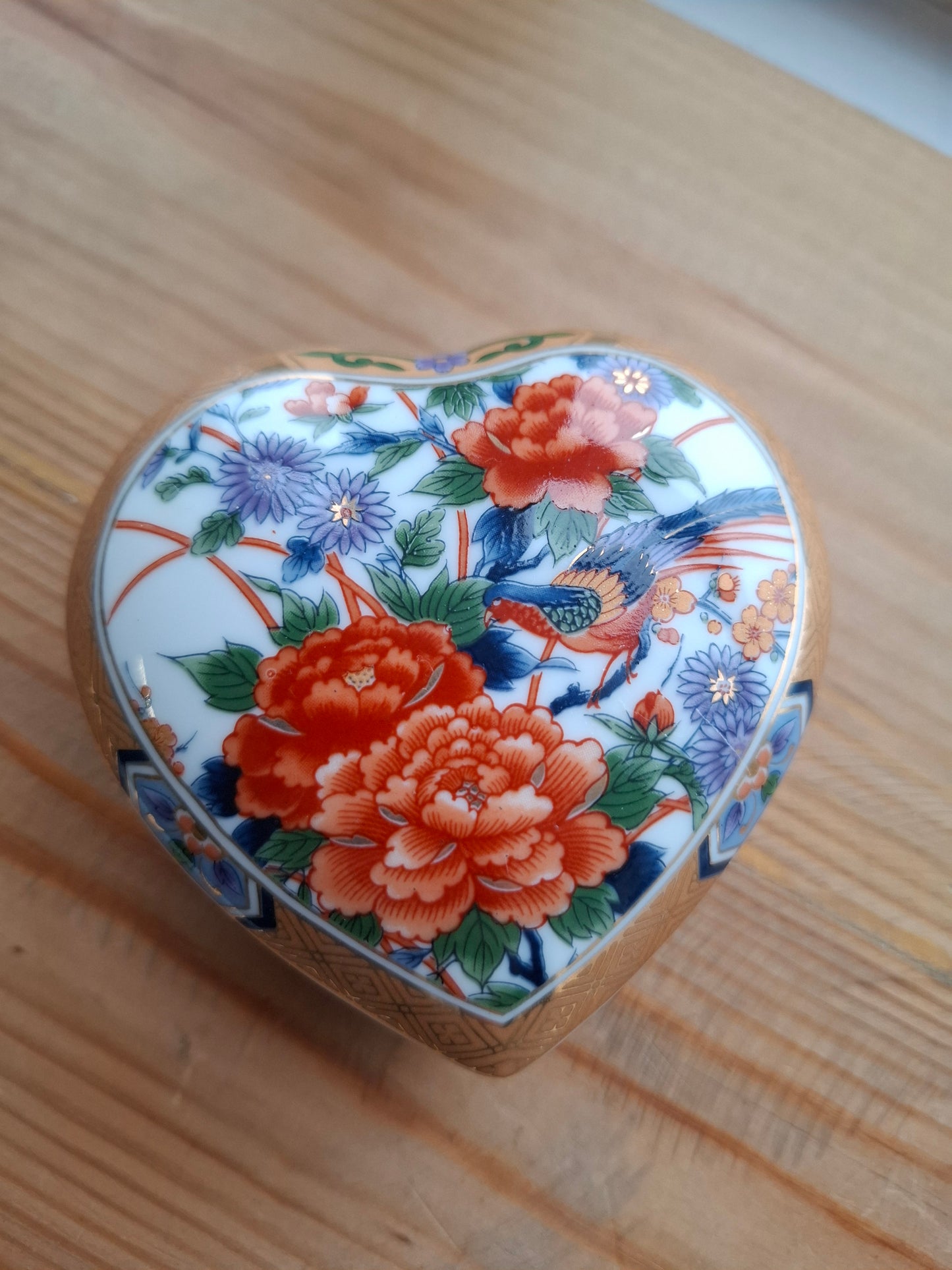 'Bitch' Upcycled Heart Shaped Bright Bird Floral Trinket Pot