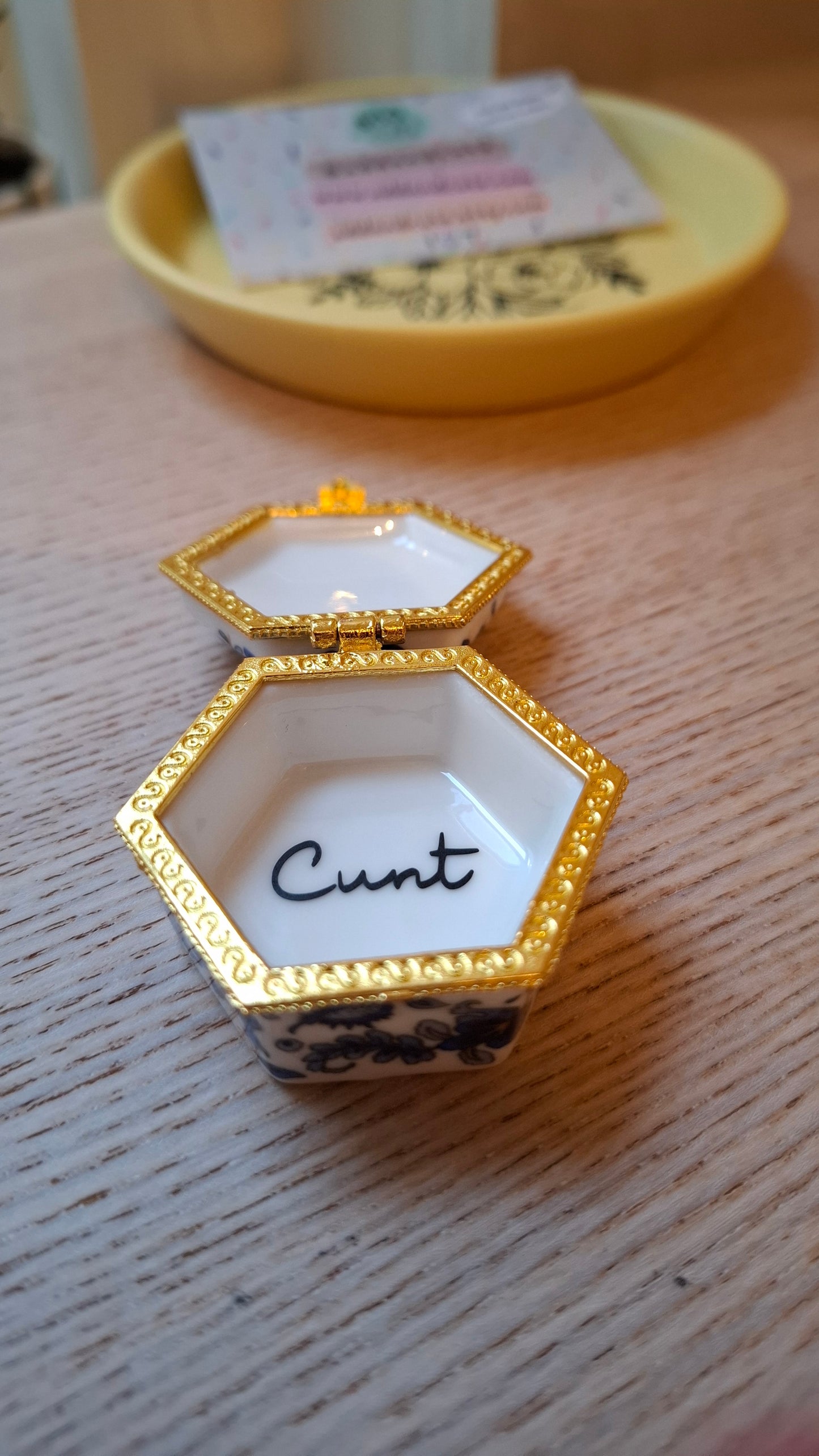 'Cunt' Upcycled Mini Trinket/Pill Pot Blue & White Floral