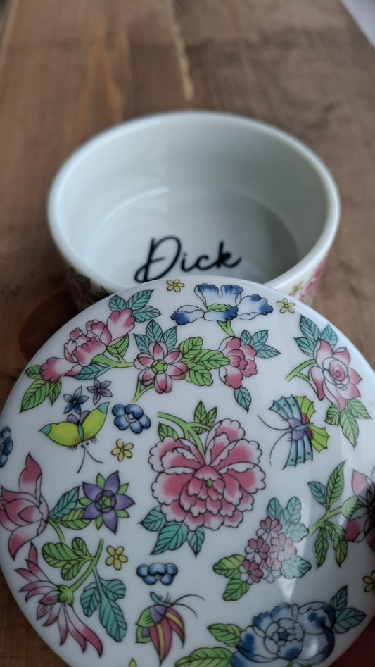 'Dick Head' Upcycled Butterfly and Flowers Trinket Pot