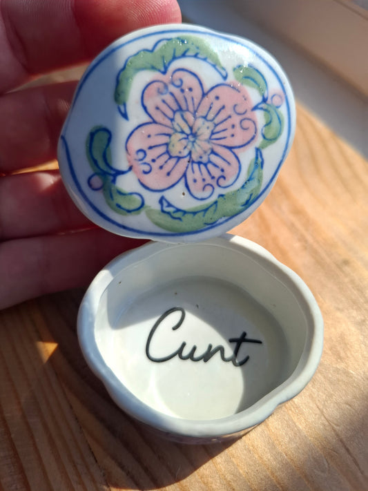 'Cunt' Upcycled Small Hand Painted Floral Trinket Pot