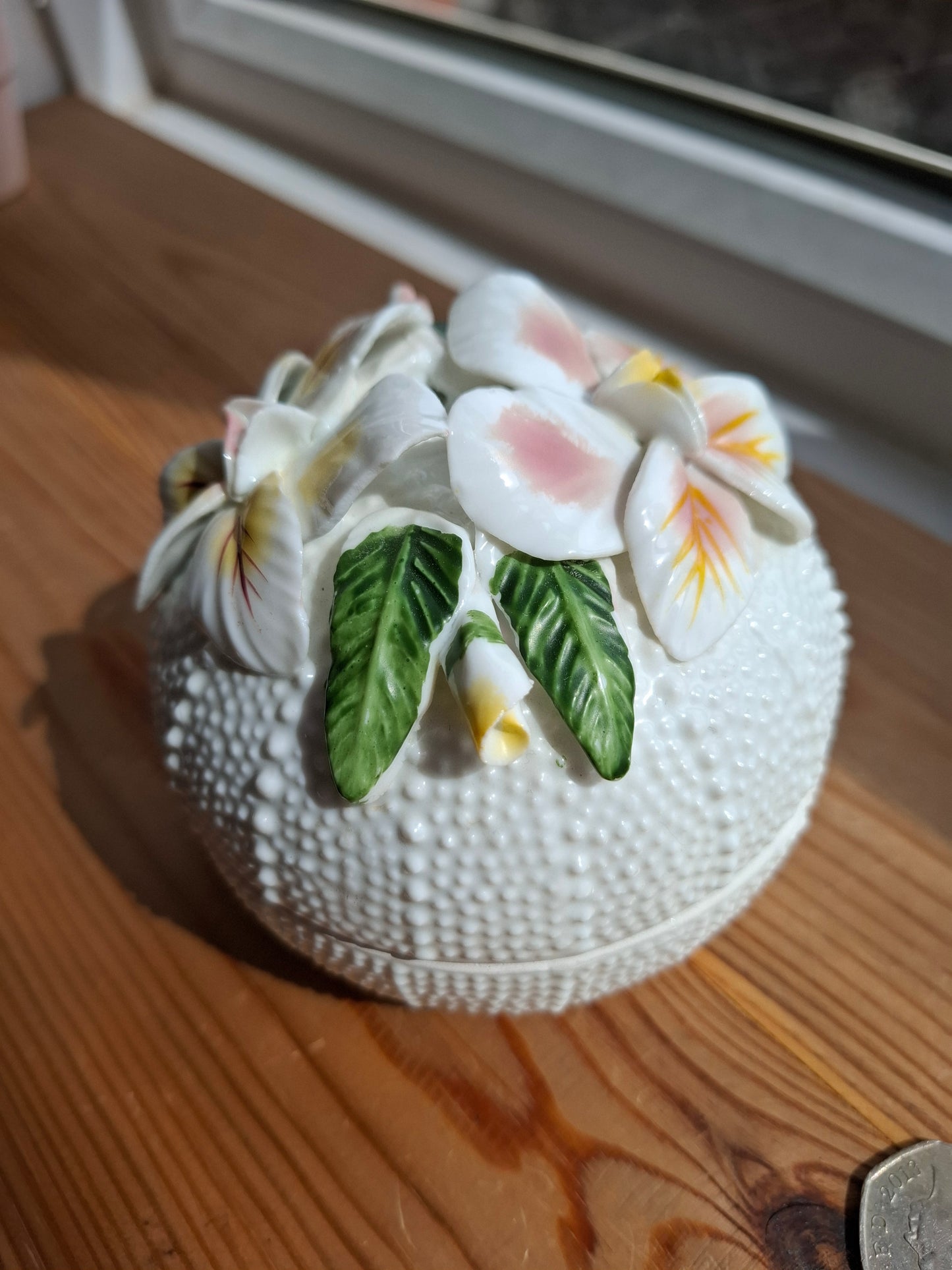 'Bitch' Upcycled Large White 3D Flowers Trinket Pot
