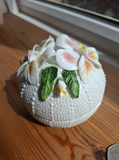 'Bitch' Upcycled Large White 3D Flowers Trinket Pot