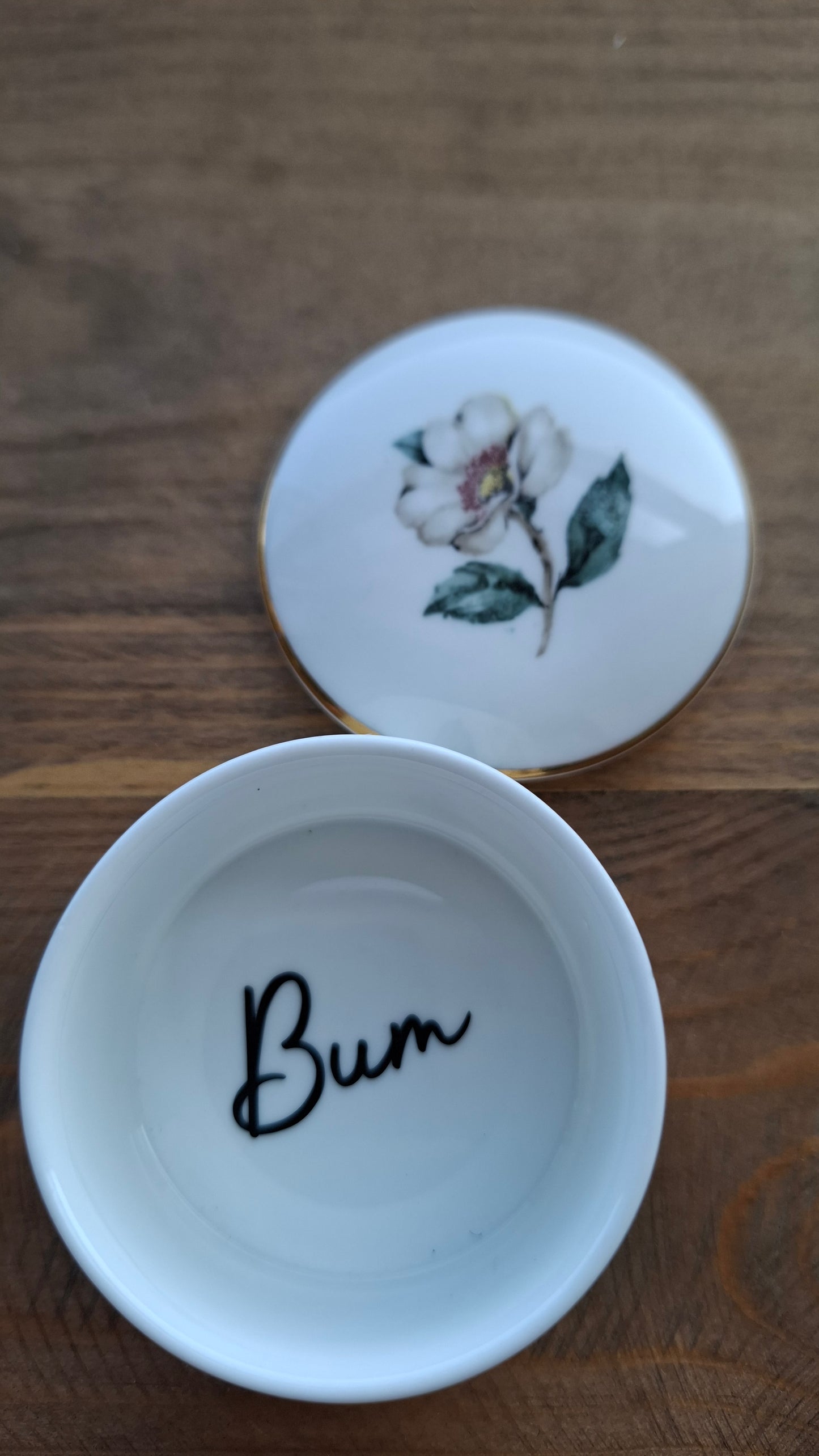 'Bum Hole' Upcycled White Flower Trinket Pot