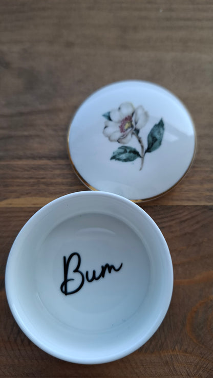 'Bum Hole' Upcycled White Flower Trinket Pot