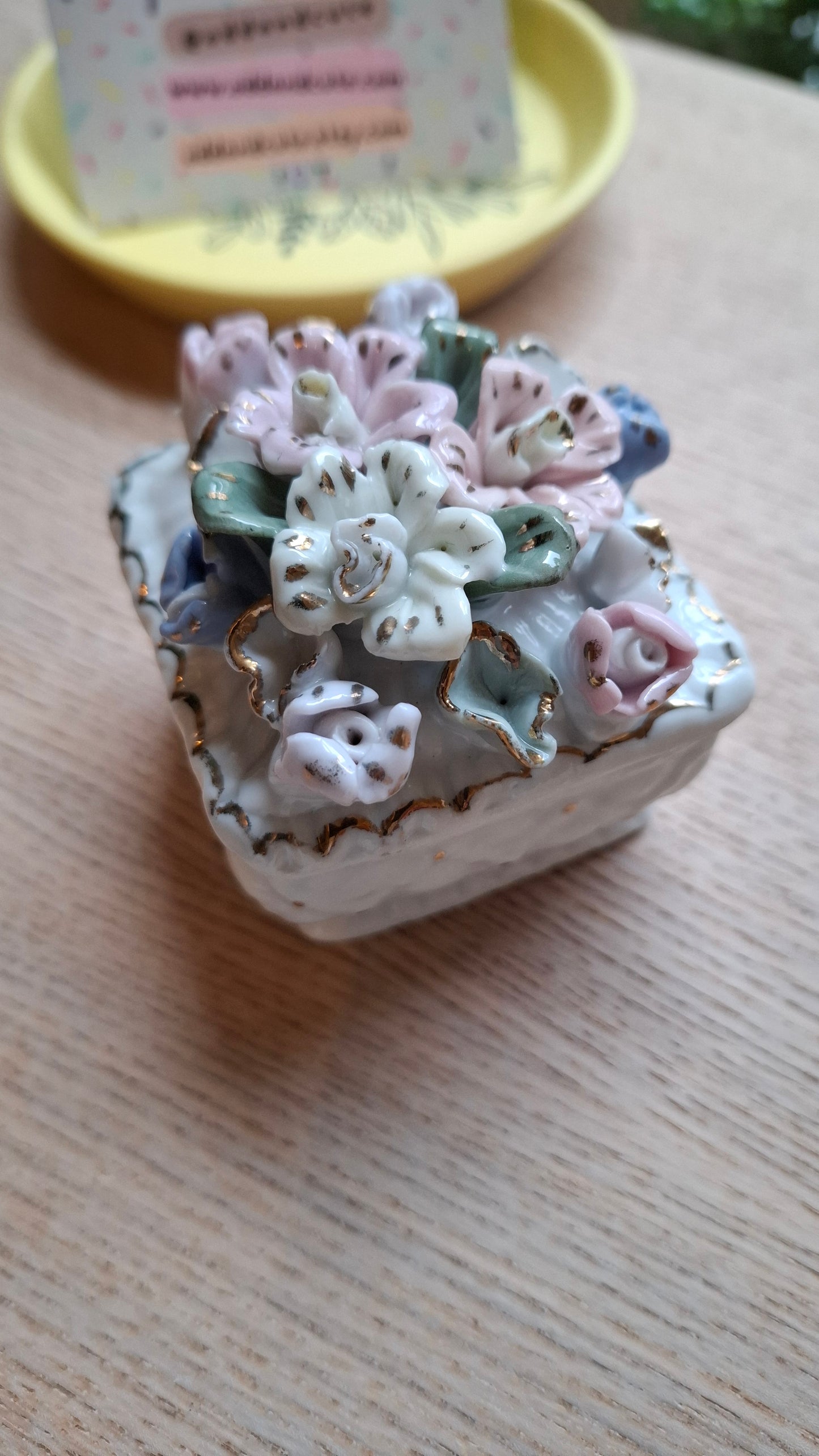 'Ball Bag' Upcycled Floral Square Shaped Trinket Pot