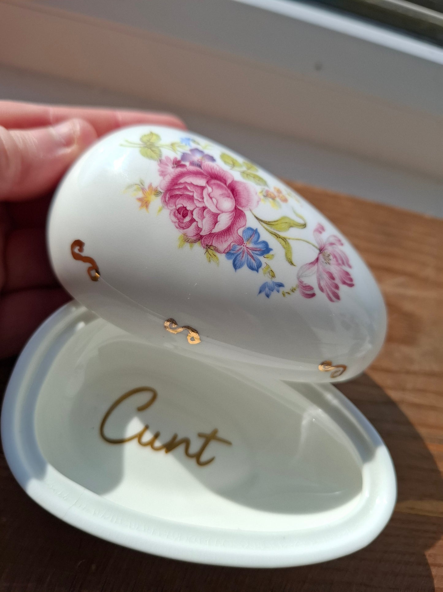 'Cunt' Upcycled Floral Egg Shaped Trinket Pot