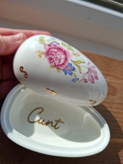 'Cunt' Upcycled Floral Egg Shaped Trinket Pot