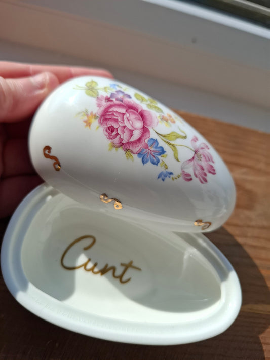 'Cunt' Upcycled Floral Egg Shaped Trinket Pot