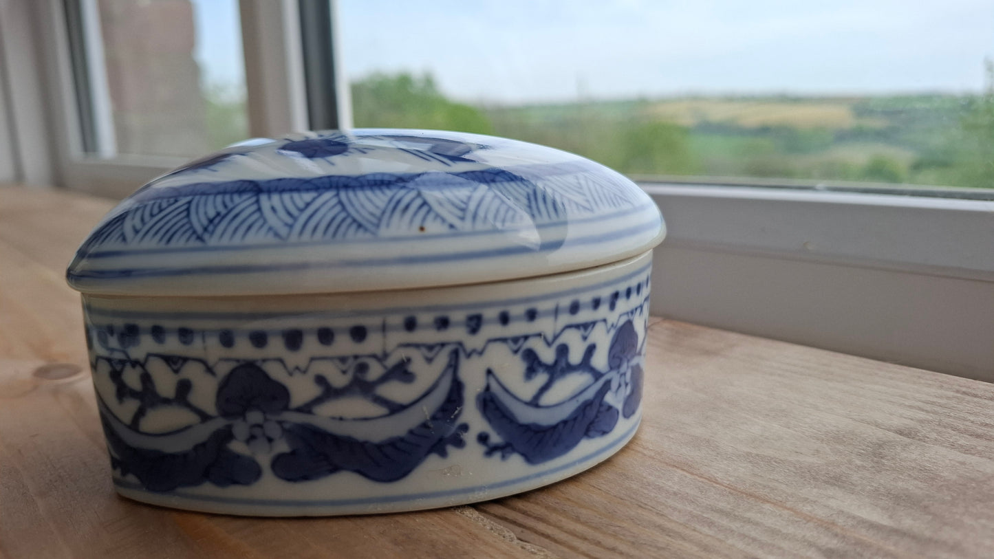 'Queen Cunt' Upcycled Large Pretty Blue/White Heart Trinket Pot