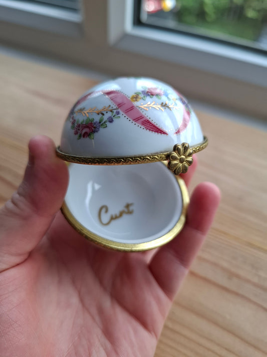 'Cunt' Upcycled Fancy Round Floral Trinket Pot With Clasp