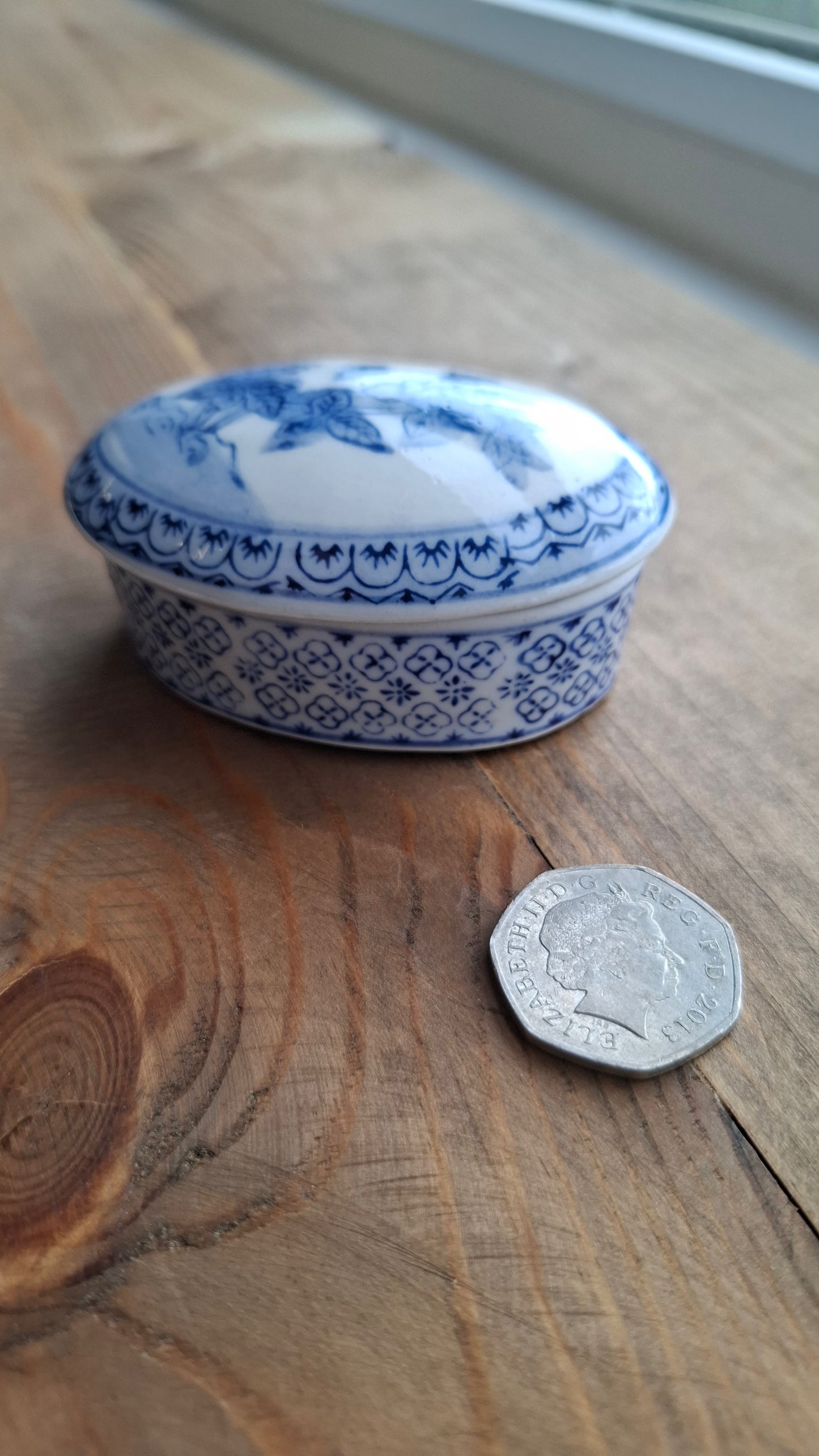 'Cunt' Upcycled Blue & White Floral Oval Trinket Pot