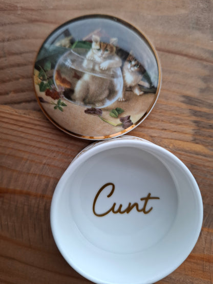 'Cunt' Upcycled Small Cat In A Fish Bowl Trinket Pot