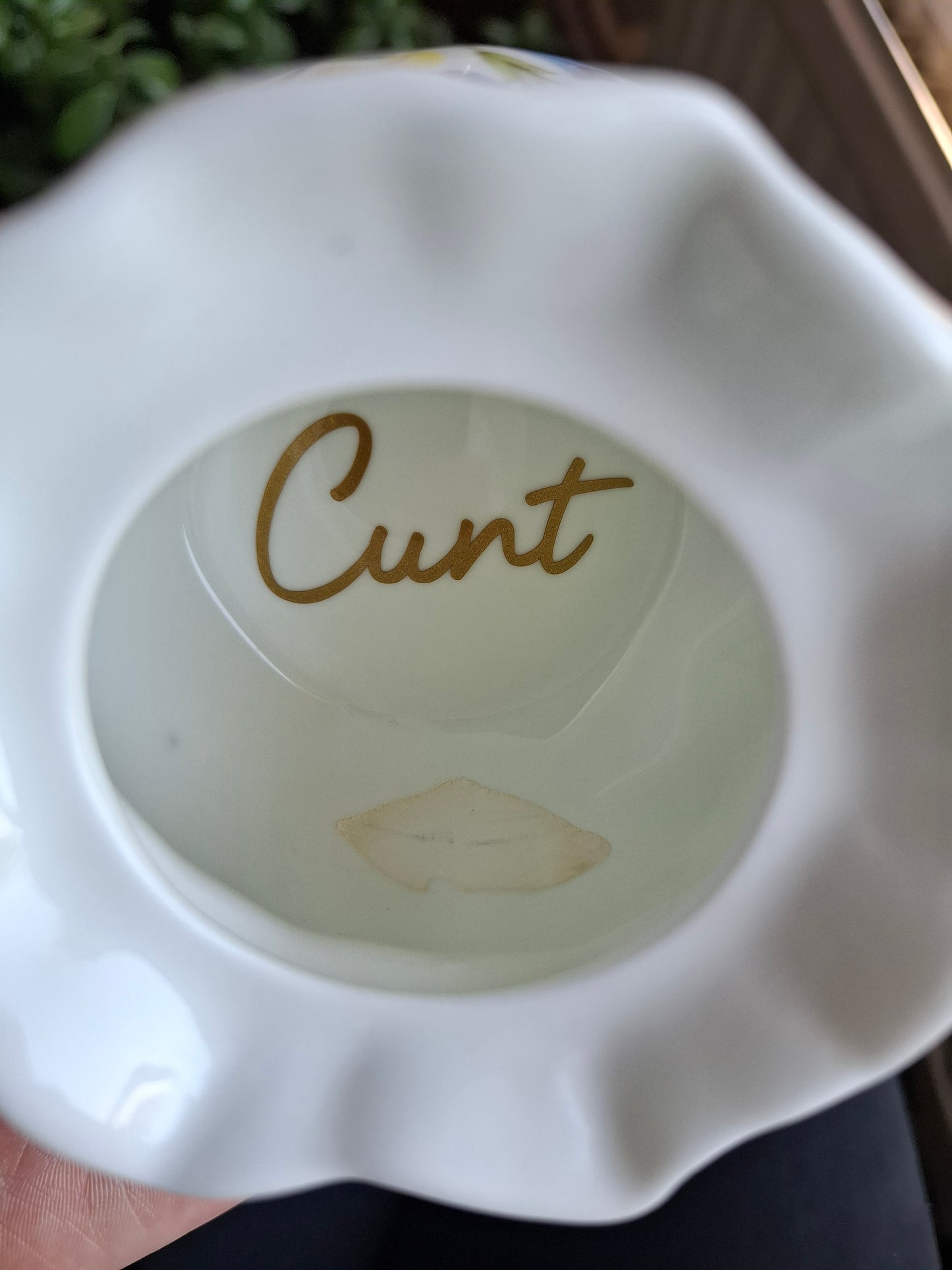 'Cunt' Upcycled Fancy Bag Style Trinket Pot (Gold Writing)