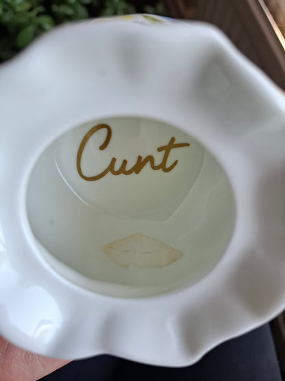 'Cunt' Upcycled Fancy Bag Style Trinket Pot (Gold Writing)