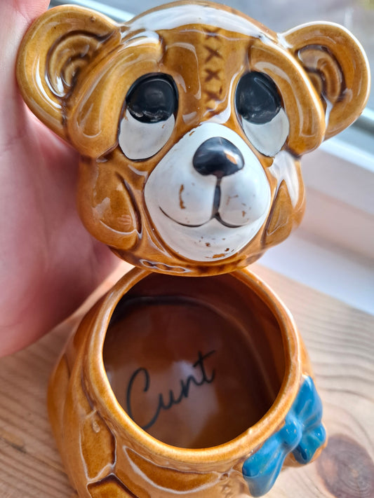 'Cunt' Upcycled Dopey Brown Bear Trinket Pot