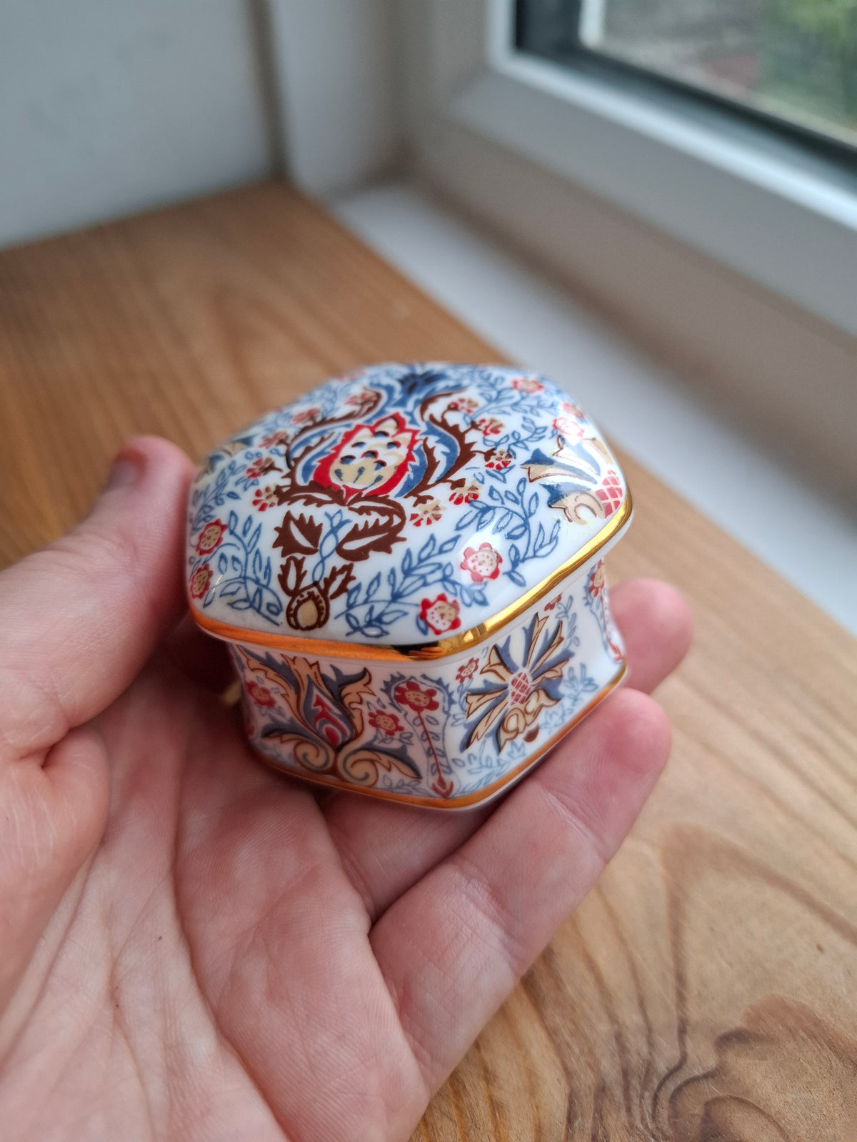 'Cunt' Upcycled Fancy Red & Blue Hexagonal Trinket Pot