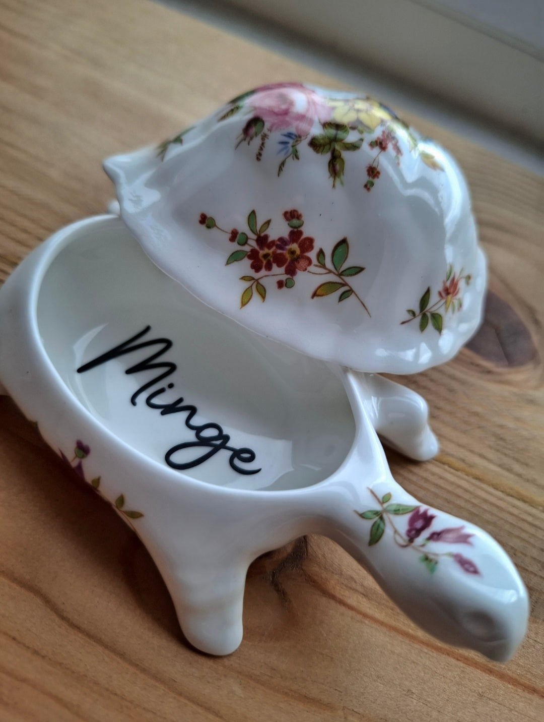 'Minge' Pretty Floral Tortoise Upcycled Trinket Pot