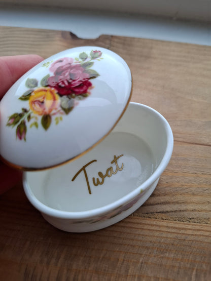 'Twat' Upcycled Small Cottage Rose Trinket Pot