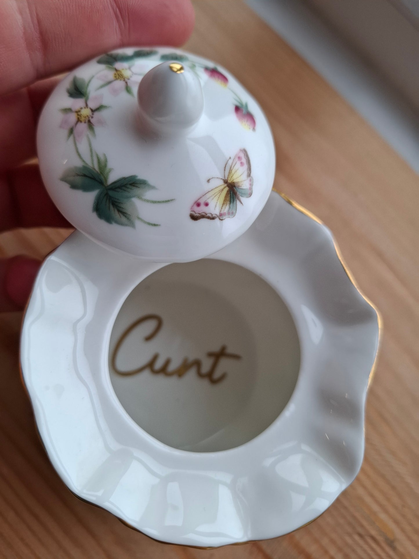 'Cunt' Upcycled Fancy Bag Style Trinket Pot (Gold Writing)