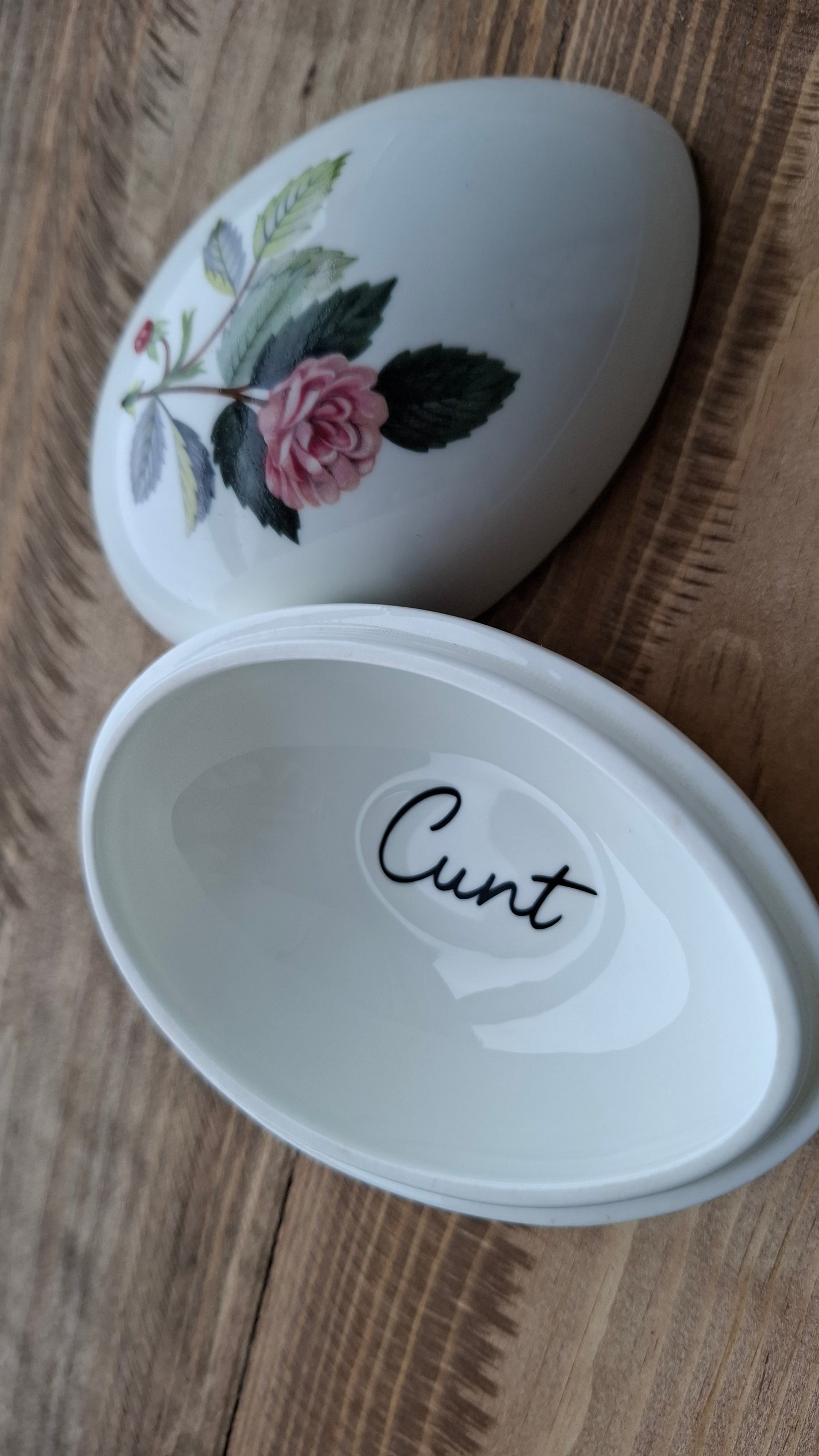 'Cunt' Upcycled Large Egg Shaped Trinket Pot