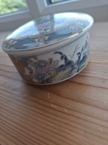 'Fanny Flaps' Upcycled Round Fancy Peacock Trinket Pot