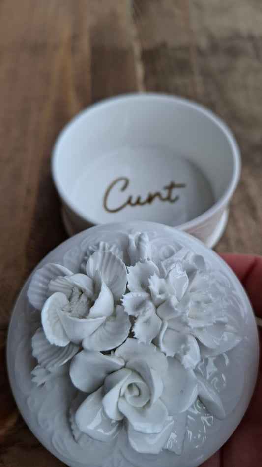 'Cunt' Upcycled White Rose Floral Trinket Pot