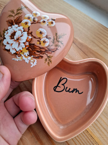 'Bum Flaps' Upcycled Brown Heart Shaped Trinket Pot