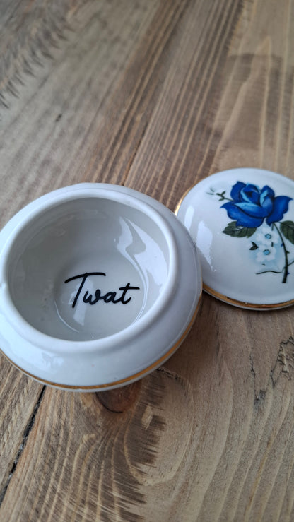 'Twat' Upcycled Blue Rose Trinket Pot