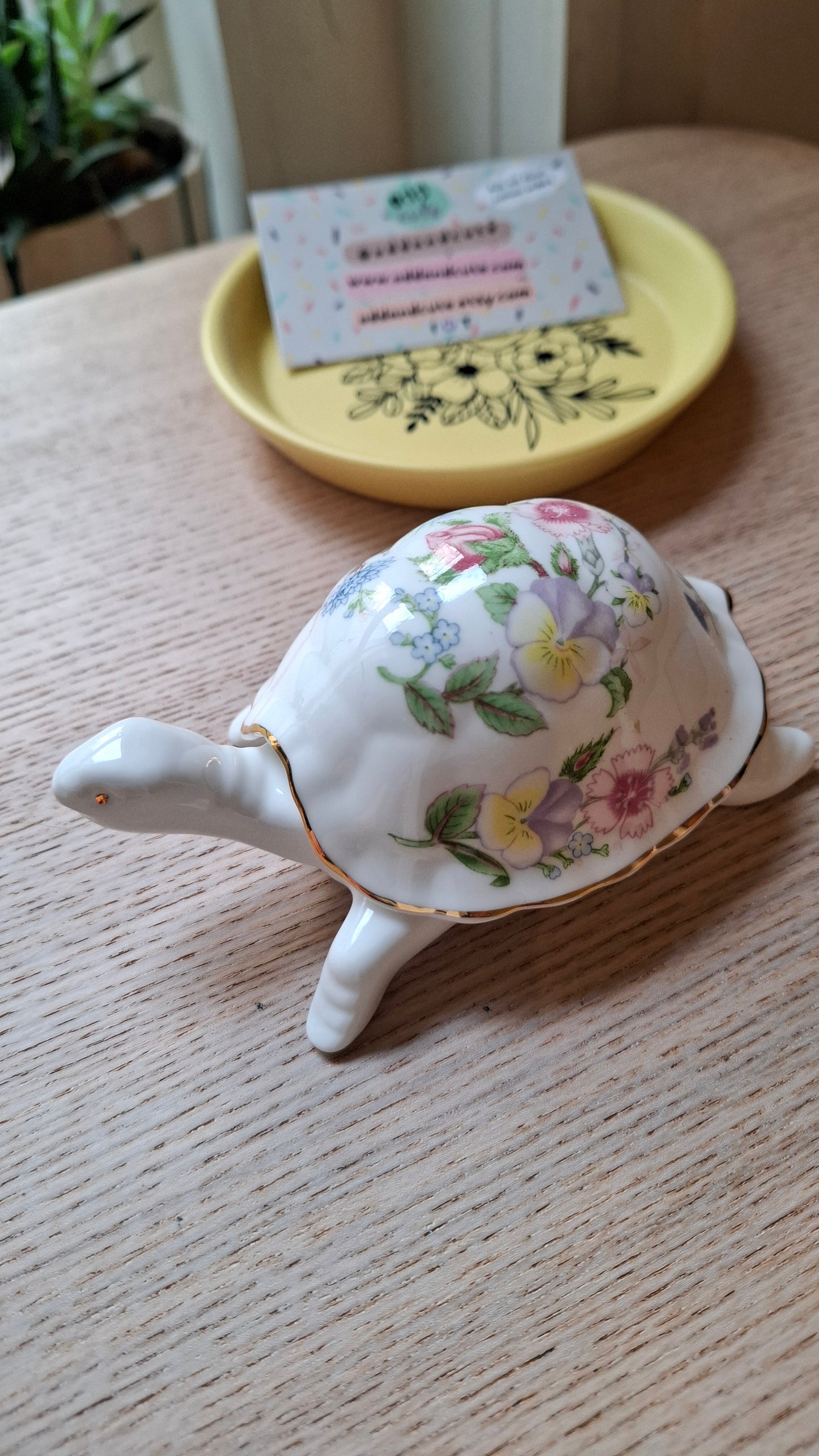 'Minge' Pretty Floral Tortoise Upcycled Trinket Pot