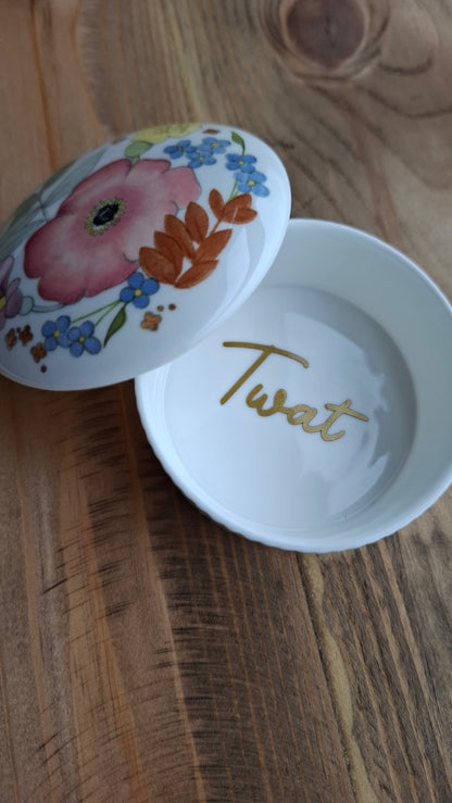 'Twat' Upcycled Wedgwood Cartoony Trinket Pot