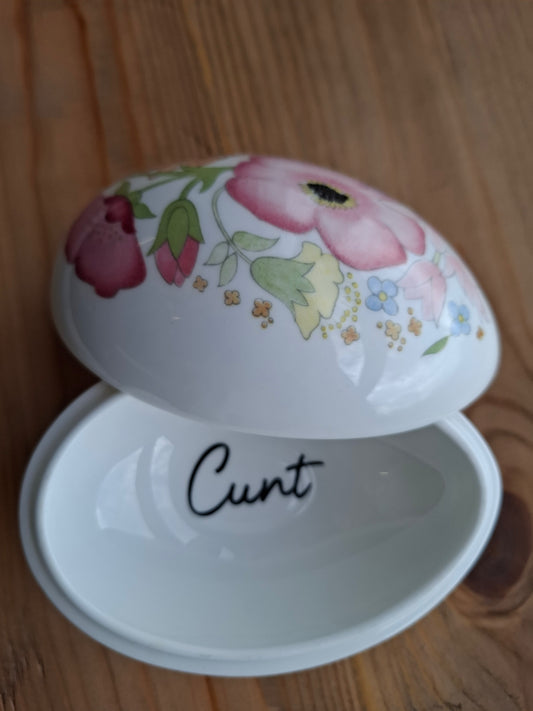 'Cunt' Upcycled Large Egg Shaped Cartoony Trinket Pot