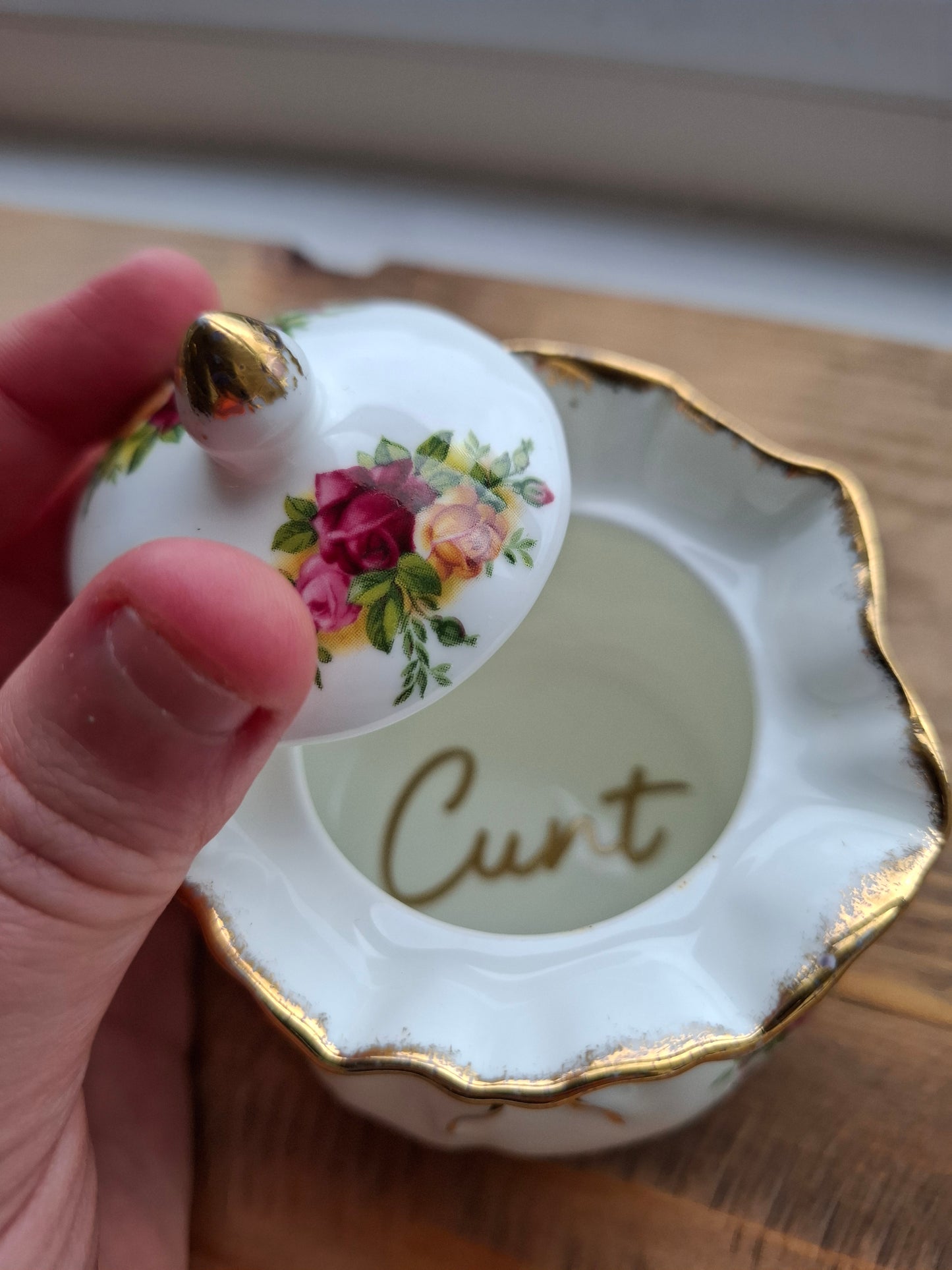 'Cunt' Upcycled Fancy Bag Style Trinket Pot (Gold Writing)