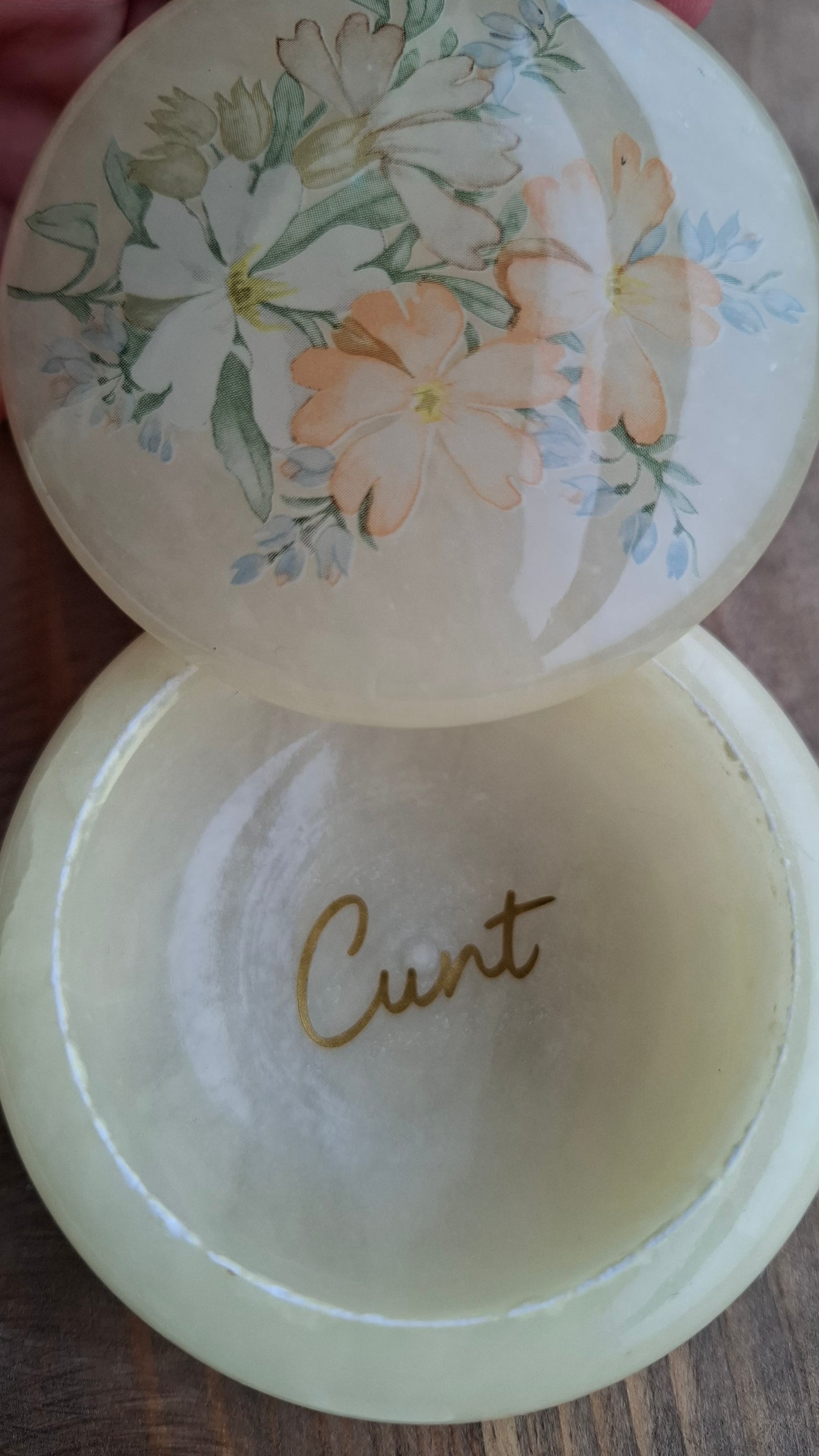 'Cunt' Upcycled Heavy Yellow Floral Trinket Pot