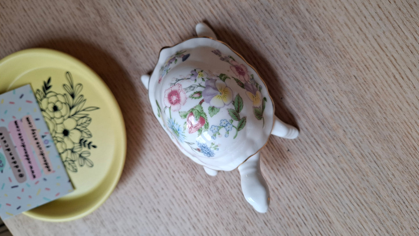 'Minge' Pretty Floral Tortoise Upcycled Trinket Pot