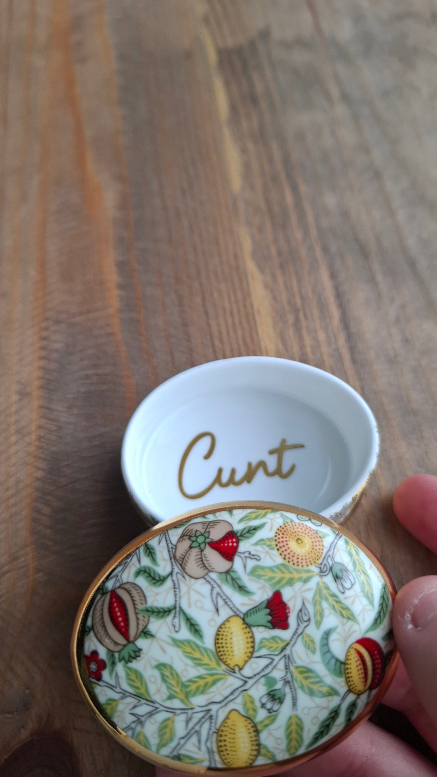 'Cunt' Upcycled William Morris Citrus Obal Shaped Trinket Pot