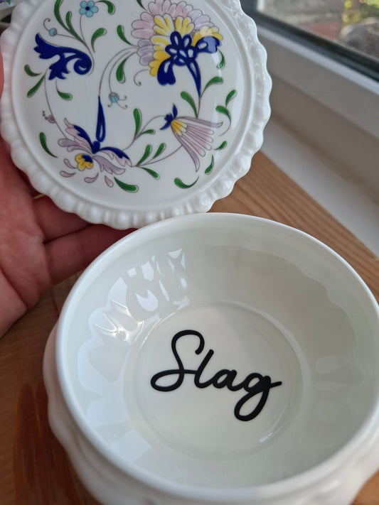 'Slag' Upcycled Purple Floral Frilly Trinket Pot