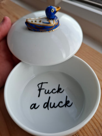 'Fuck A Duck' Upcycled Fancy Blue/Gold Duck Trinket Pot
