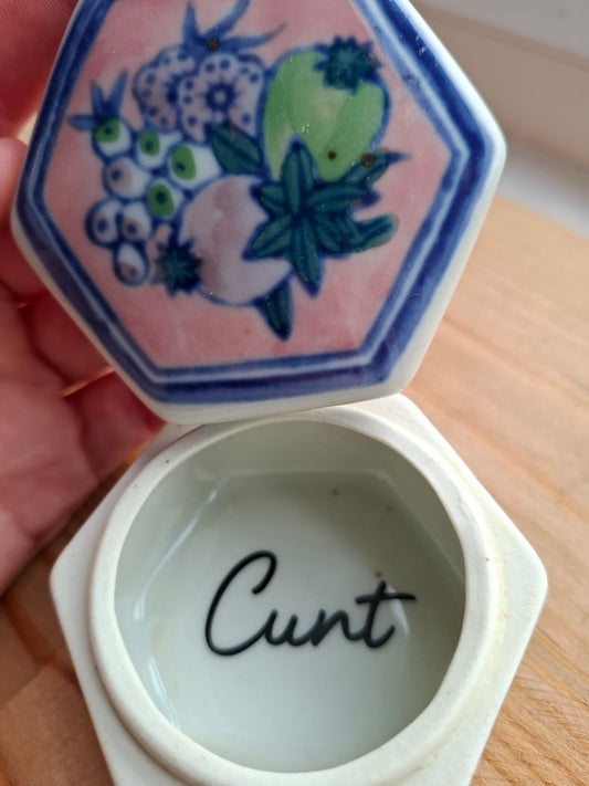 'Cunt' Upcycled Hexagonal Fruity Trinket Pot