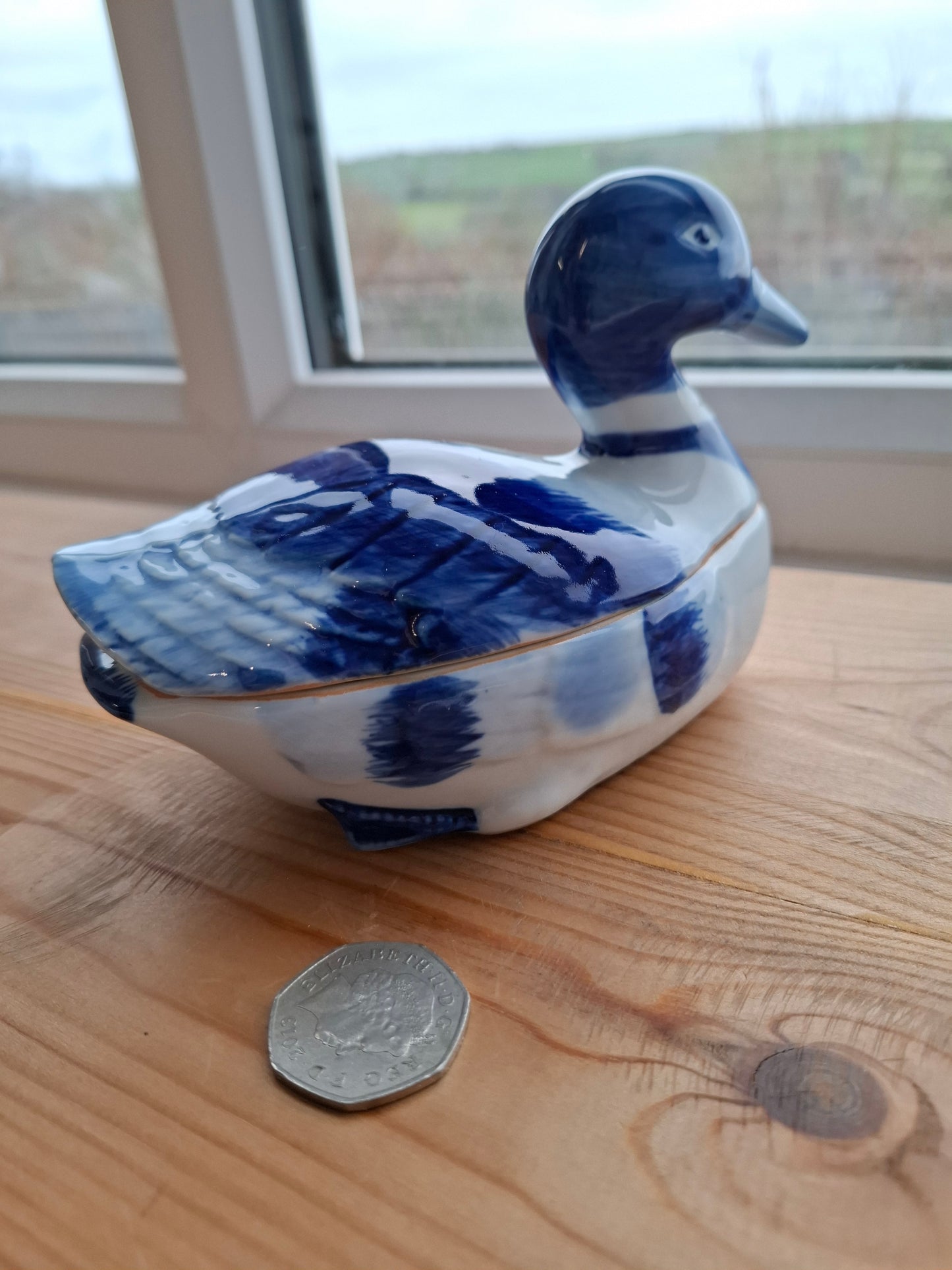 'Fuck A Duck' Upcycled Blue and White Duck Trinket Pot