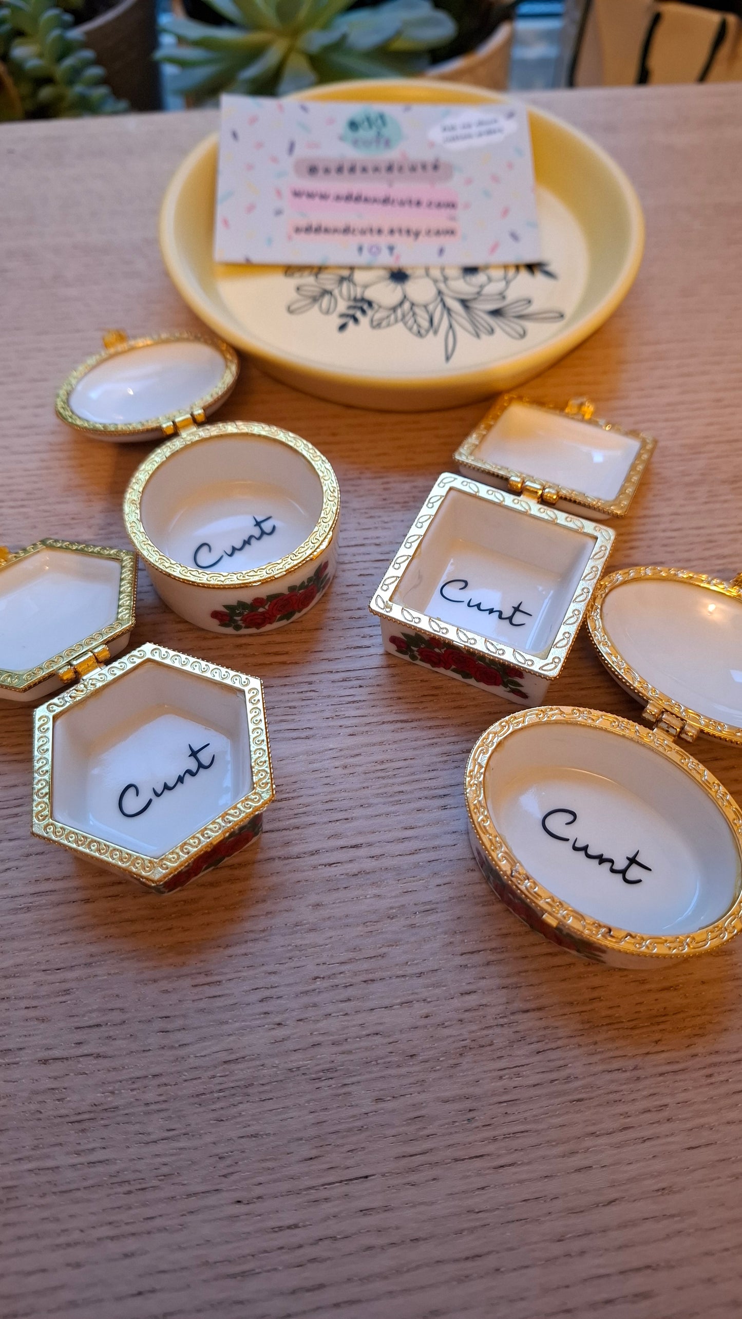 'Cunt' Upcycled Mini Trinket/Pill Pot Pink Roses