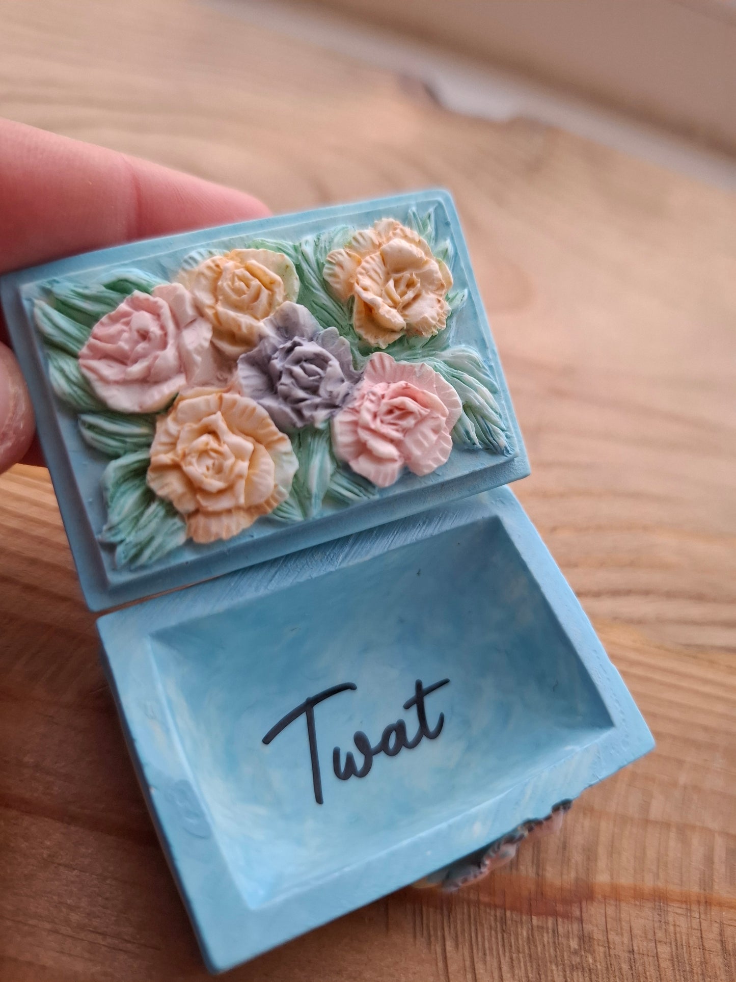 'Twat' Upcycled Small Rectangular Blue Trinket Pot