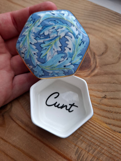 'Cunt' Upcycled Fancy Blue Hexagonal Trinket Pot